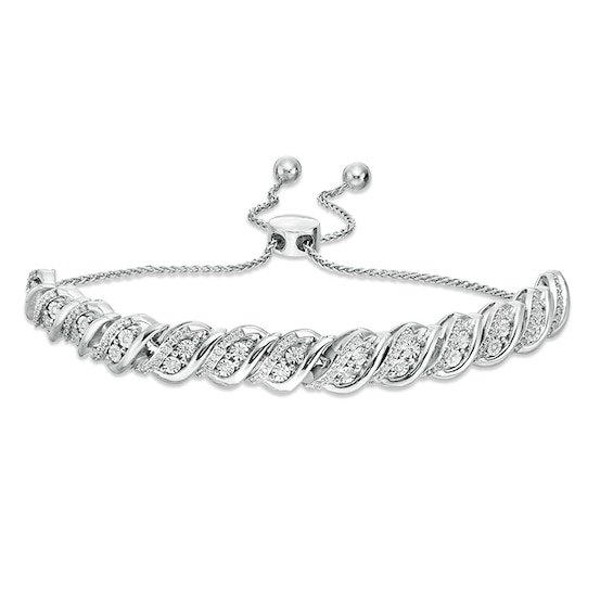 Previously Owned - 1/2 CT. T.w. Diamond Wave Bolo Bracelet in Sterling Silver - 9.5"