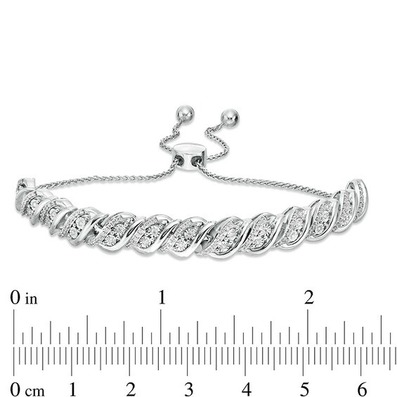 Previously Owned - 1/2 CT. T.w. Diamond Wave Bolo Bracelet in Sterling Silver - 9.5"