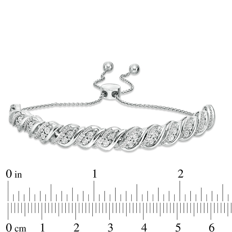 Main Image 2 of Previously Owned - 1/2 CT. T.W. Diamond Wave Bolo Bracelet in Sterling Silver - 9.5"