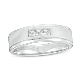 Previously Owned - 1/4 CT. T.W. Square-Cut Diamond Three Stone Wedding Band in 10K White Gold