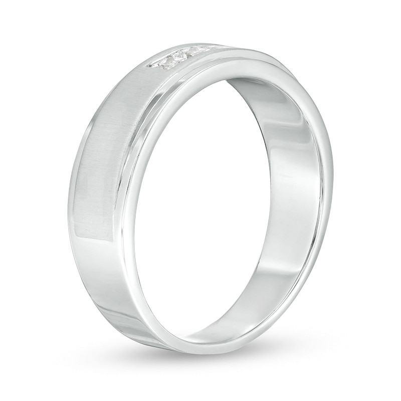 Main Image 3 of Previously Owned - 1/4 CT. T.W. Square-Cut Diamond Three Stone Wedding Band in 10K White Gold