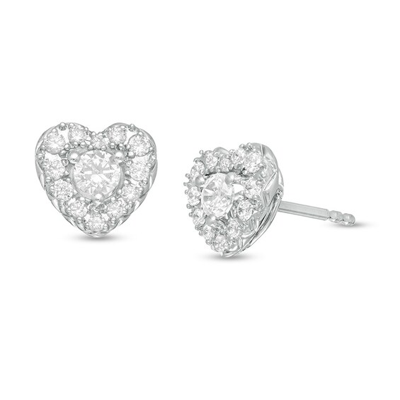 Previously Owned - 1/2 CT. T.w. Diamond Heart Frame Stud Earrings in 10K White Gold