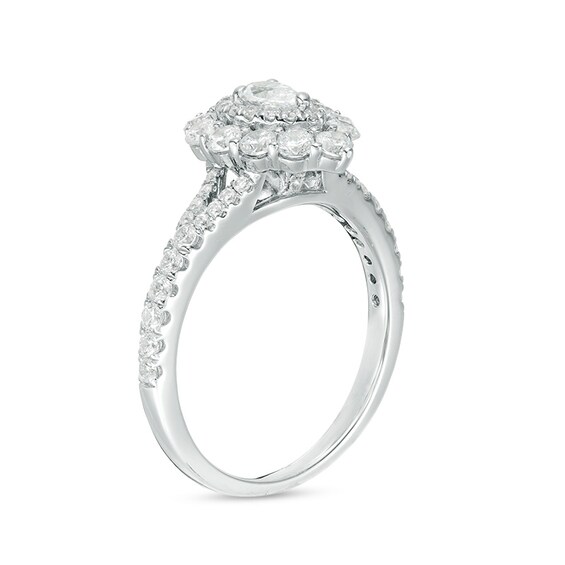 Previously Owned - 1 CT. T.w. Pear-Shaped Diamond Double Frame Engagement Ring in 14K White Gold