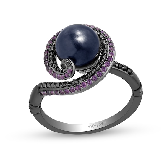 Previously Owned-Enchanted Disney Villains Ursula Freshwater Cultured Pearl, Amethyst and 1/4 CT. T.w. Diamond Ring
