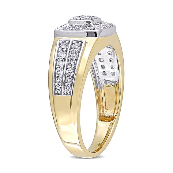 Previously Owned - Quad Lab-Created White Sapphire Cushion Frame Double Row Stepped Edge Ring in 10K Gold