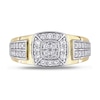 Thumbnail Image 4 of Previously Owned - Quad Lab-Created White Sapphire Cushion Frame Double Row Stepped Edge Ring in 10K Gold