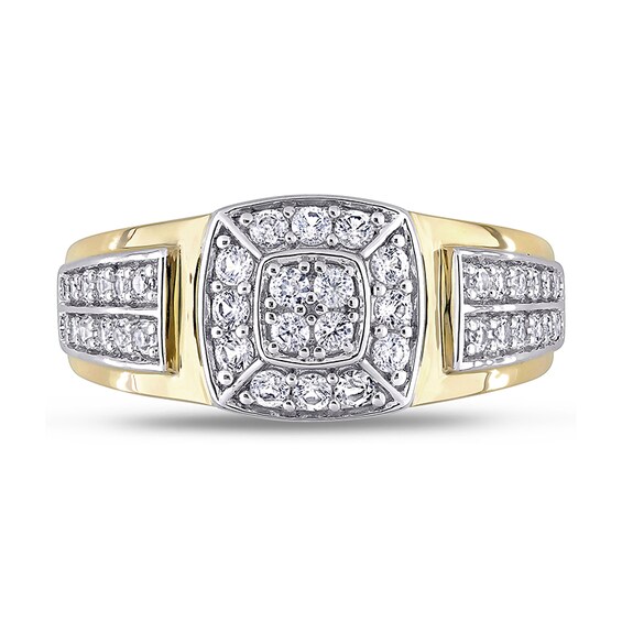 Previously Owned - Quad Lab-Created White Sapphire Cushion Frame Double Row Stepped Edge Ring in 10K Gold