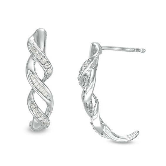 Previously Owned - 1/5 CT. T.w. Diamond Cascading Ribbon Drop Earrings in Sterling Silver