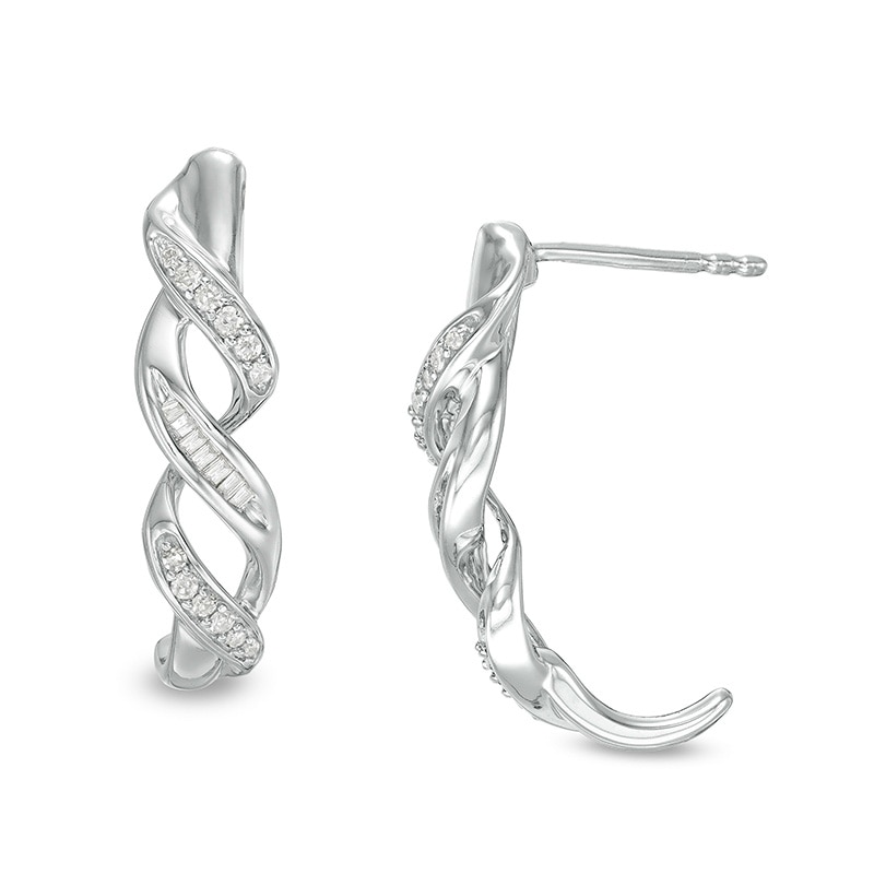 Main Image 1 of Previously Owned - 1/5 CT. T.W. Diamond Cascading Ribbon Drop Earrings in Sterling Silver