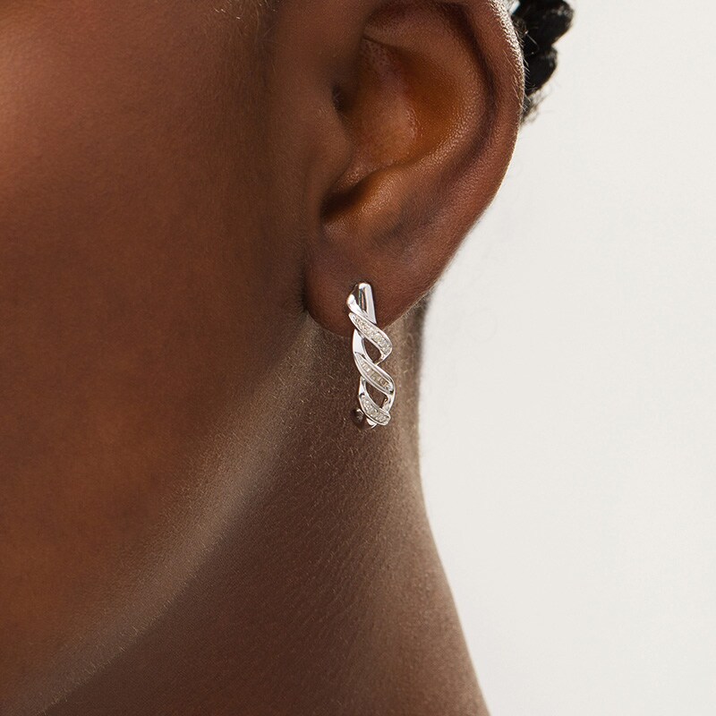 Main Image 2 of Previously Owned - 1/5 CT. T.W. Diamond Cascading Ribbon Drop Earrings in Sterling Silver