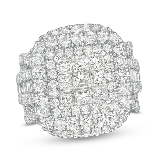 Previously Owned - 4 CT. T.w. Princess-Cut Composite Diamond Multi-Row Split Shank Engagement Ring in 10K White Gold