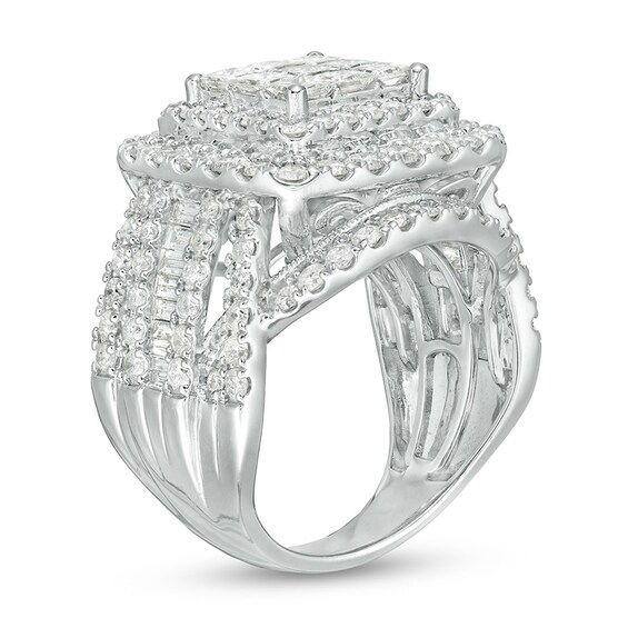 Previously Owned - 4 CT. T.w. Princess-Cut Composite Diamond Multi-Row Split Shank Engagement Ring in 10K White Gold