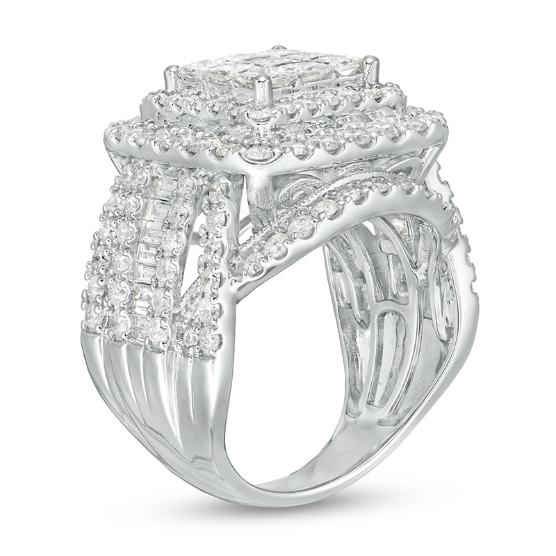 Main Image 3 of Previously Owned - 4 CT. T.W. Princess-Cut Composite Diamond Multi-Row Split Shank Engagement Ring in 10K White Gold
