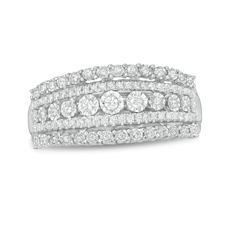 Main Image 1 of Previously Owned - 1/4 CT. T.W. Diamond Multi-Row Ring in 10K White Gold