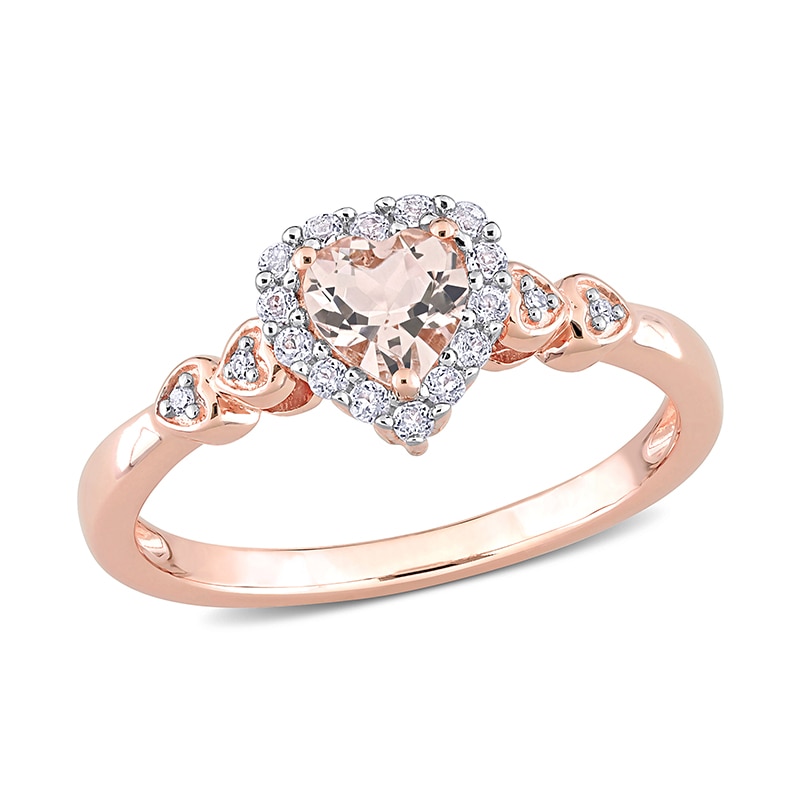 Main Image 1 of Previously Owned - 5.0mm Heart-Shaped Morganite, White Topaz and Diamond Accent Ring in Sterling Silver
