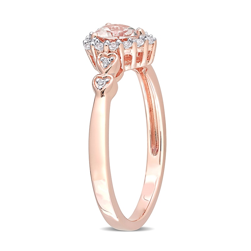 Main Image 3 of Previously Owned - 5.0mm Heart-Shaped Morganite, White Topaz and Diamond Accent Ring in Sterling Silver