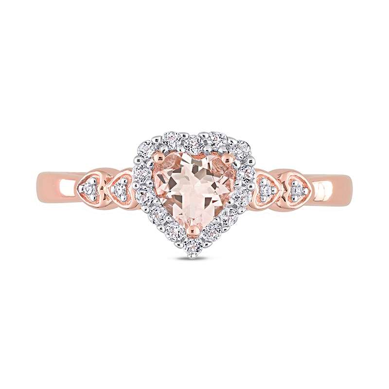 Main Image 4 of Previously Owned - 5.0mm Heart-Shaped Morganite, White Topaz and Diamond Accent Ring in Sterling Silver