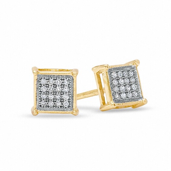 Previously Owned - 1/10 CT. T.w. Princess-Shaped Multi-Diamond Stud Earrings in 10K Gold