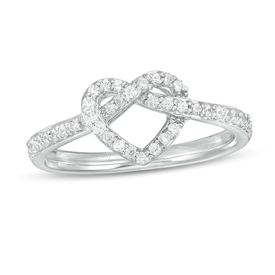 Previously Owned - 1/4 CT. T.w. Diamond Pretzel Love Knot Heart Ring in 10K White Gold