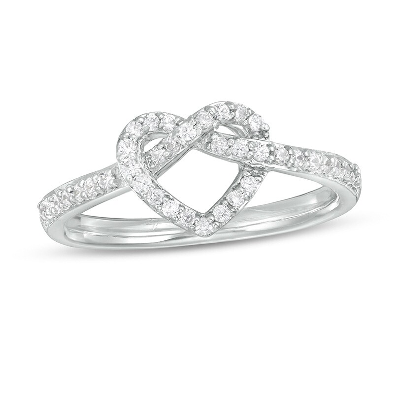 Main Image 1 of Previously Owned - 1/4 CT. T.W. Diamond Pretzel Love Knot Heart Ring in 10K White Gold