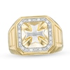 Thumbnail Image 1 of Previously Owned - Men's 1/10 CT. T.W. Diamond Beaded Octagonal Cross Ribbed Shank Ring in 10K Two-Tone Gold