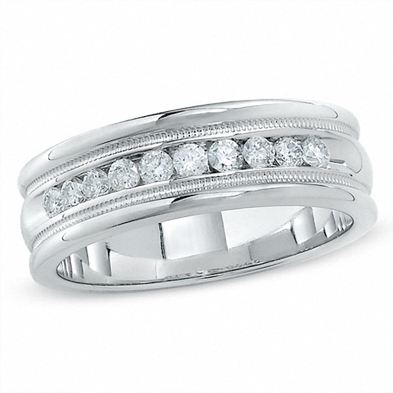 Previously Owned - 1/2 CT. T.w. Diamond Channel Milgrain Band in 14K White Gold
