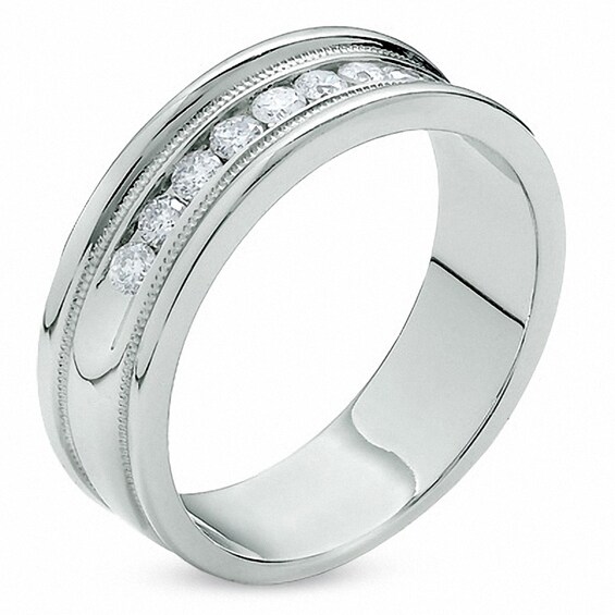 Previously Owned - 1/2 CT. T.w. Diamond Channel Milgrain Band in 14K White Gold