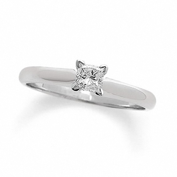 Previously Owned - 1/2 CT. Square-Cut Diamond Solitaire Engagement Ring in 18K White Gold - Signature Collection