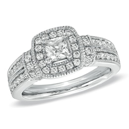 Previously Owned - 1 CT. T.W. Princess-Cut Diamond Frame Engagement Ring in 14K White Gold