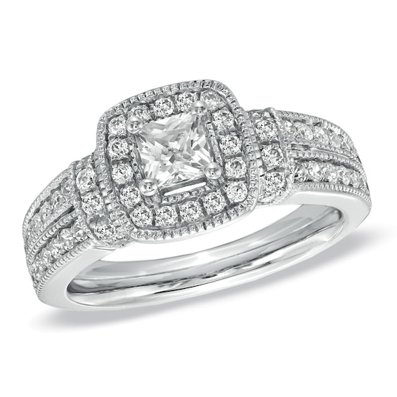 Previously Owned - 1 CT. T.w. Princess-Cut Diamond Frame Engagement Ring in 14K White Gold