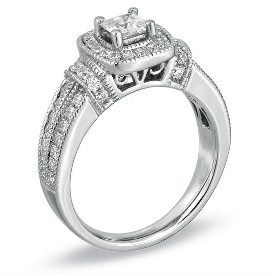 Previously Owned - 1 CT. T.w. Princess-Cut Diamond Frame Engagement Ring in 14K White Gold