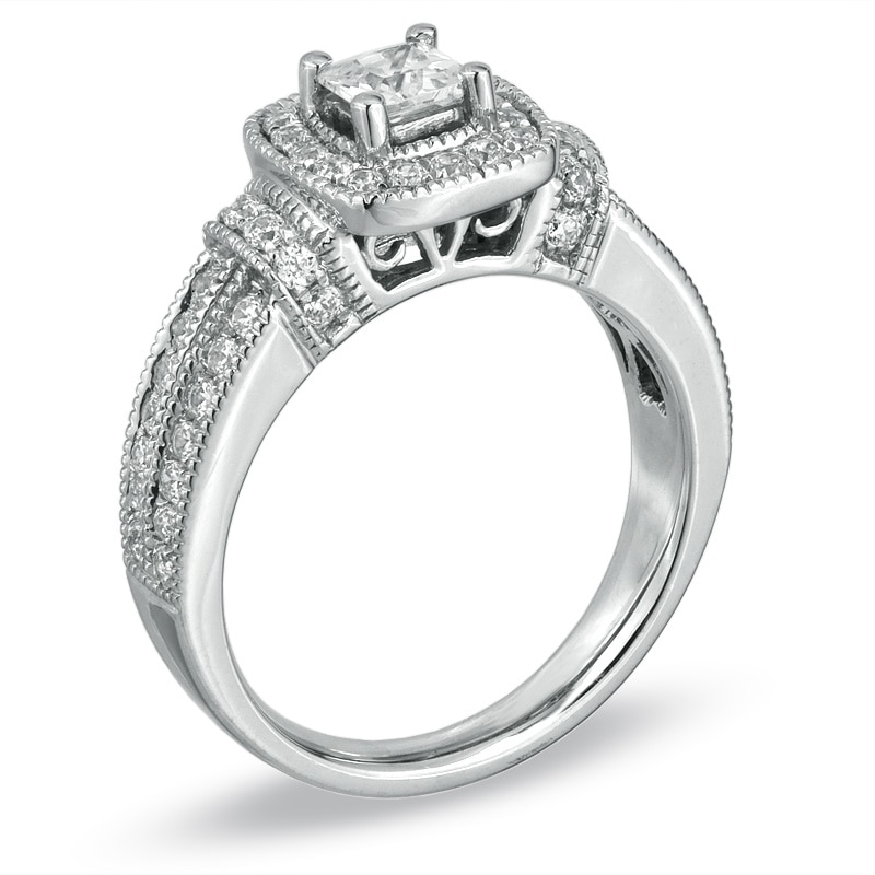 Main Image 2 of Previously Owned - 1 CT. T.W. Princess-Cut Diamond Frame Engagement Ring in 14K White Gold