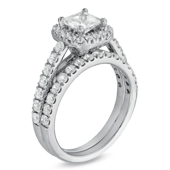 Previously Owned - 1-3/4 CT. T.w. Princess-Cut Diamond Frame Bridal Set in 14K White Gold