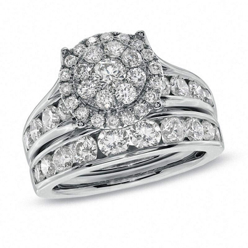 Main Image 1 of Previously Owned - 2-3/4 CT. T.W. Diamond Frame Bridal Set in 14K White Gold