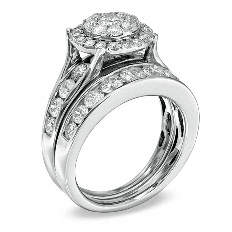 Main Image 2 of Previously Owned - 2-3/4 CT. T.W. Diamond Frame Bridal Set in 14K White Gold