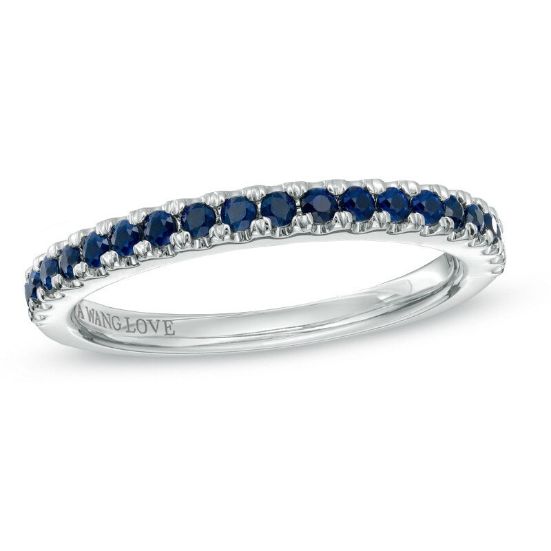 Main Image 1 of Previously Owned - Vera Wang Love Collection Blue Sapphire Wedding Band in 14K White Gold