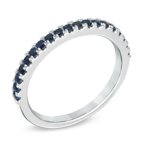 Previously Owned - Vera Wang Love Collection Blue Sapphire Wedding Band in 14K White Gold