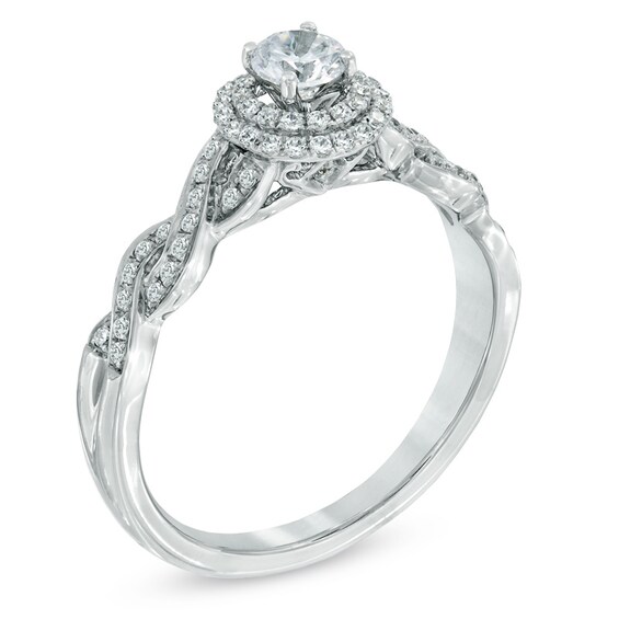 Previously Owned - Celebration Fireâ¢ 1/2 CT. T.w. Diamond Frame Twist Engagement Ring in 14K White Gold (H-I/Si1-Si2)