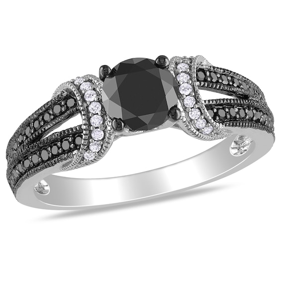 Previously Owned - 1 CT. T.w. Enhanced Black and White Diamond Collar Ring in 10K White Gold