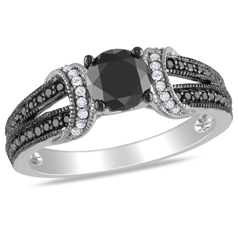 Main Image 1 of Previously Owned - 1 CT. T.W. Enhanced Black and White Diamond Collar Ring in 10K White Gold
