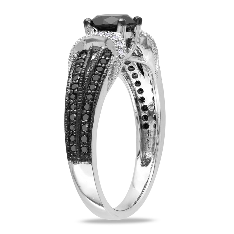 Main Image 2 of Previously Owned - 1 CT. T.W. Enhanced Black and White Diamond Collar Ring in 10K White Gold