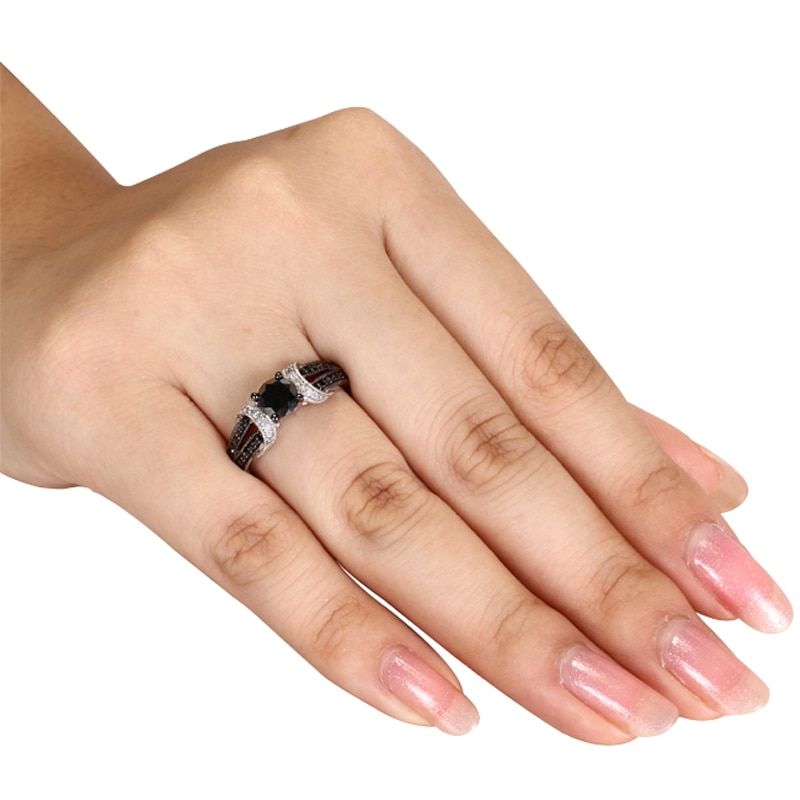 Main Image 3 of Previously Owned - 1 CT. T.W. Enhanced Black and White Diamond Collar Ring in 10K White Gold