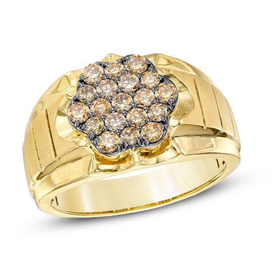 Previously Owned - 1 CT. T.w. Champagne Diamond Cluster Ring in 10K Gold