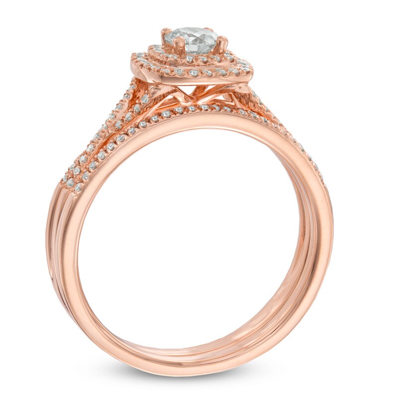 Main Image 2 of Previously Owned - 1/2 CT. T.W. Diamond Double Frame Bridal Set in 14K Rose Gold