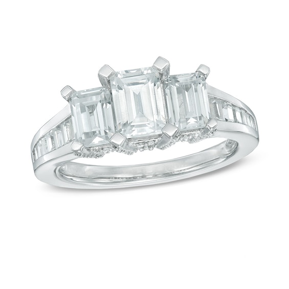 Previously Owned - 3 CT. T.w. Emerald-Cut Diamond Past Present FutureÂ® Ring in 14K White Gold (I/I1)