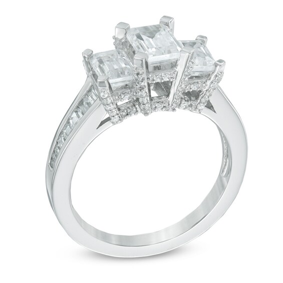 Previously Owned - 3 CT. T.w. Emerald-Cut Diamond Past Present FutureÂ® Ring in 14K White Gold (I/I1)