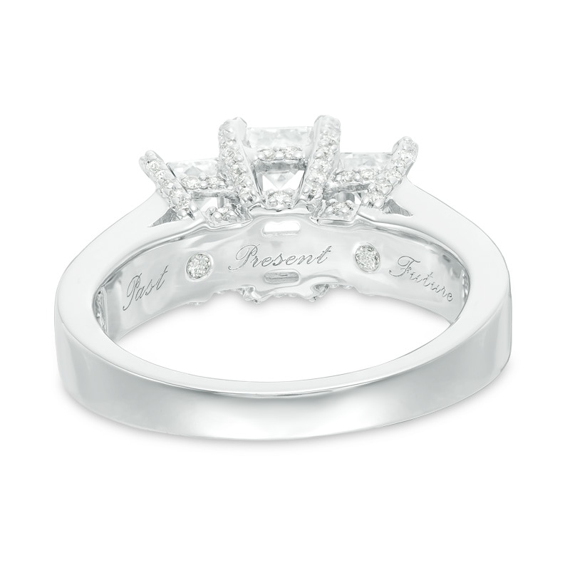 Main Image 3 of Previously Owned - 3 CT. T.W. Emerald-Cut Diamond Past Present Future® Ring in 14K White Gold (I/I1)