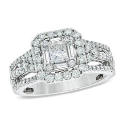 Previously Owned - Celebration Lux® 1-1/5 CT. T.W. Radiant-Cut Diamond Frame Engagement Ring in 14K White Gold (I/SI2)