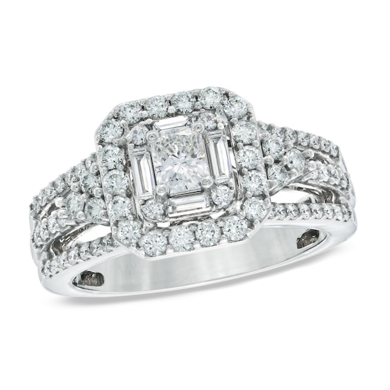 Previously Owned - Celebration LuxÂ® 1-1/5 CT. T.w. Radiant-Cut Diamond Frame Engagement Ring in 14K White Gold (I/Si2)