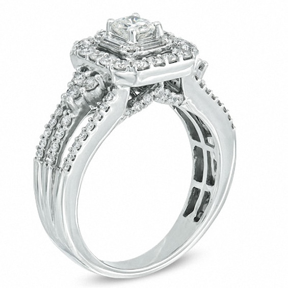 Previously Owned - Celebration LuxÂ® 1-1/5 CT. T.w. Radiant-Cut Diamond Frame Engagement Ring in 14K White Gold (I/Si2)